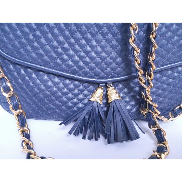 Vintage Worthington Leather Convertible Crossbody Bag Indigo Blue and Gold Chain - Picture 7 of 10